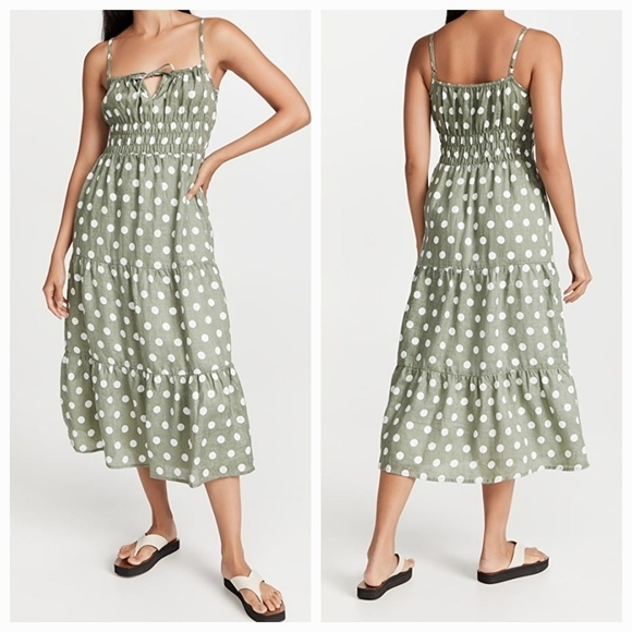 Faithfull the Brand Shaloom Midi Dress in Emelda Dot Slate size XL NWT - Picture 1 of 10